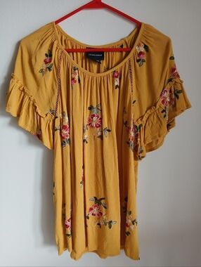 Liv Los Angeles Embrodiered Blouse Mustard Size XL